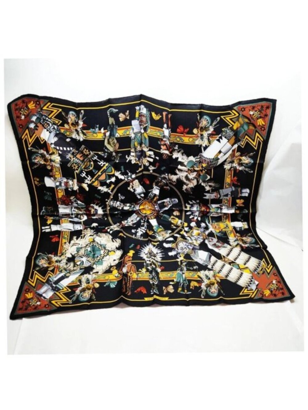 Hermes Kachinas Kermit Oliver Carré 90 Scarf Black Multicolor Silk - Picture 2 of 10